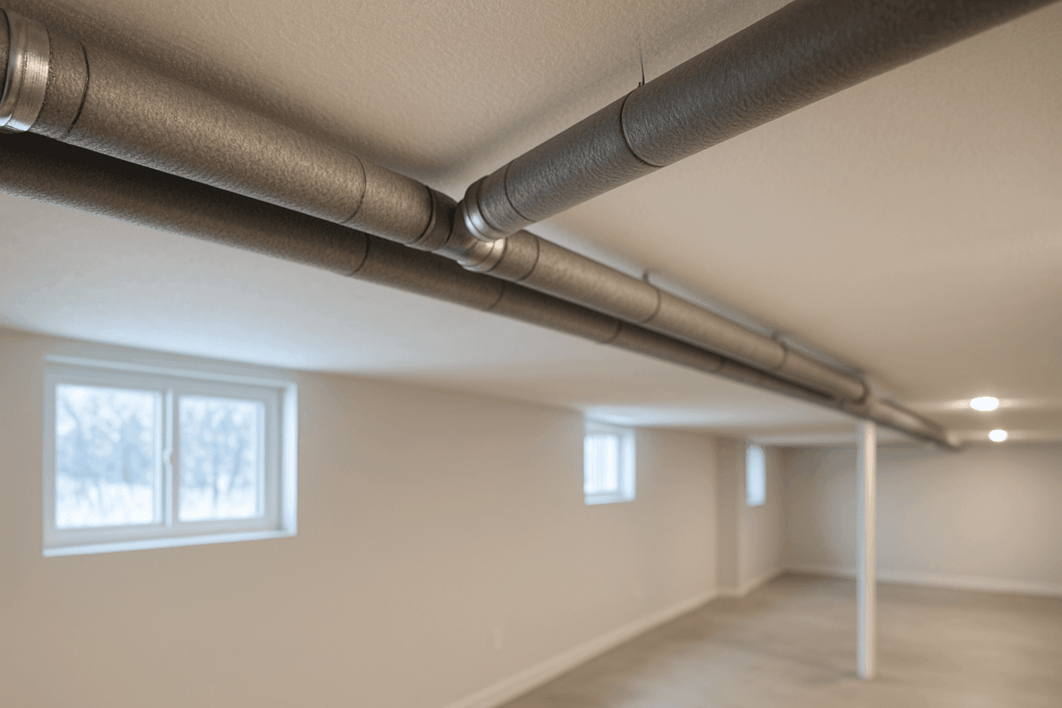 Insulated pipes in a residential basement to prevent freezing